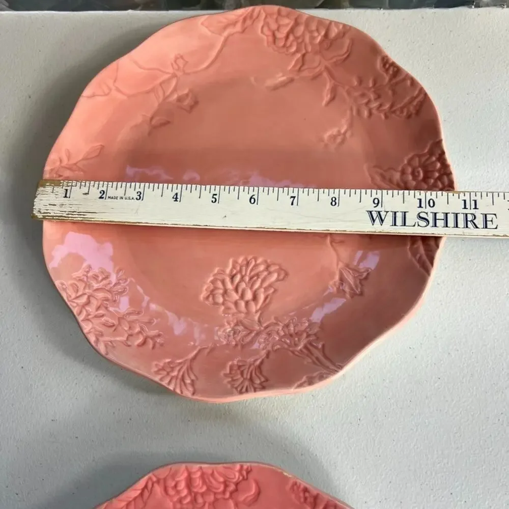 Edie Rose Home Plate Set of 2 Hydrangea Collection Coral Pink Lunch & Dinner
